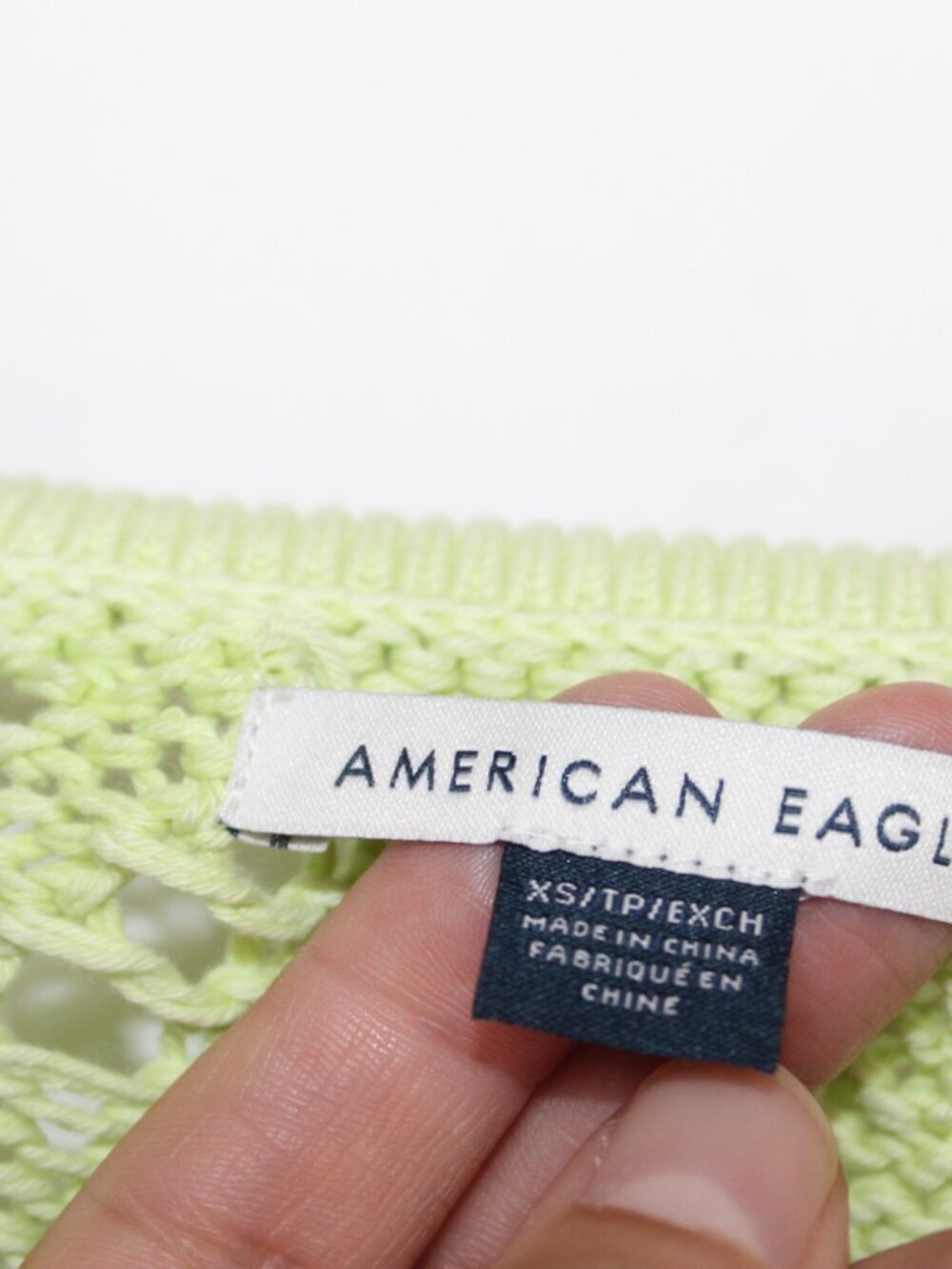 American Eagle light green crochet sweater bell sleeve beach surf pullover vneck - Picture 7 of 15